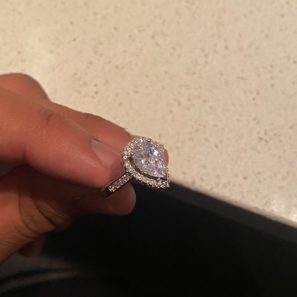 New Halo Pear Austrian Crystal Ring with Single Half Row Pave Engagement Ring - Picture 8 of 12